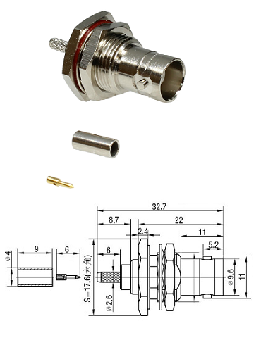 BNC Bulkhead Crimp Jack RG174, RG316