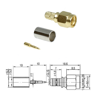 SMA Crimp Plug RG58, LMR195