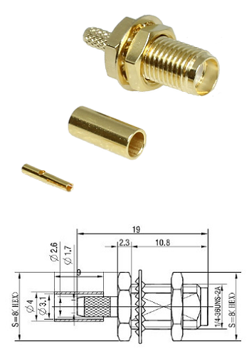 SMA Bulkhead Jack RG174/RG316