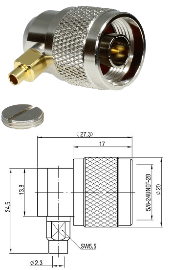 N Type Right-Angled Solder Plug RG405 / 0.85 (Semi-Rigid)