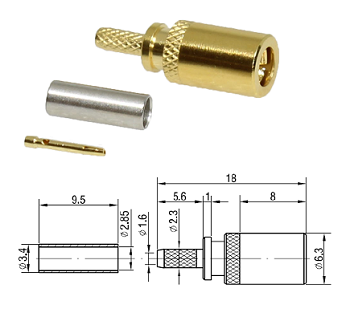 SMB Straight Plug RG178, RG196