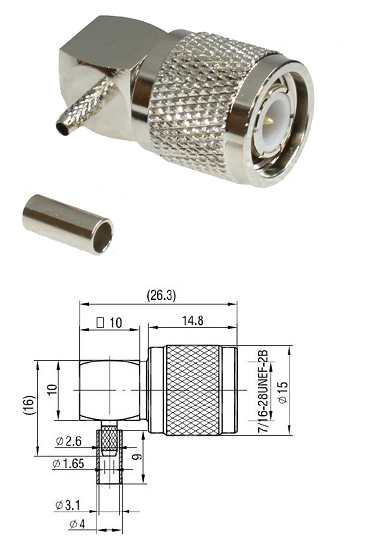 TNC Right-Angled Crimp Plug Rg174, RG316