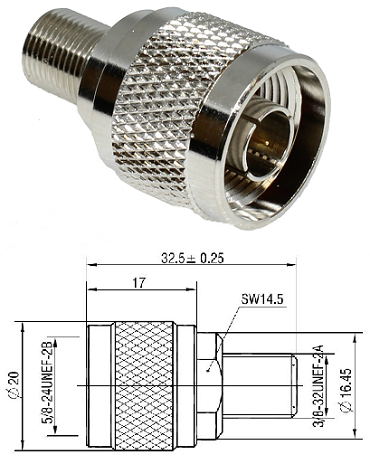 F Type Jack - N Plug Adaptor (N Type 75 ohm Interface)