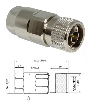 N Type Straight Plug for superflex 1/2" Cable 53mm