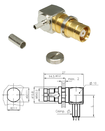 1.6/5.6 Right-Angled Bulkhead Jack RG179, RA8000