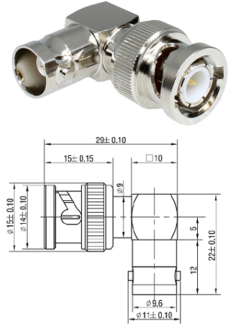 BNC Right-Angled Adaptor Jack/Plug 50 ohm