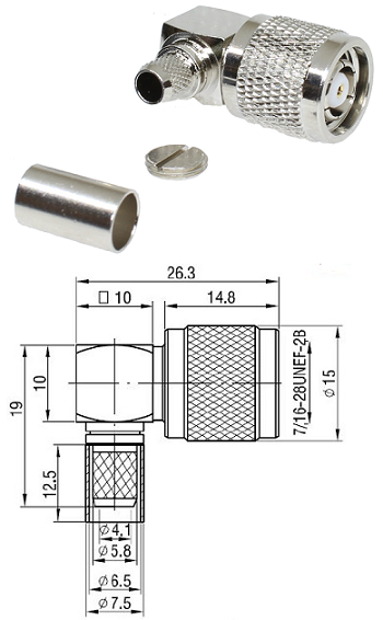 TNC-RP Right-Angled Crimp Plug LMR240