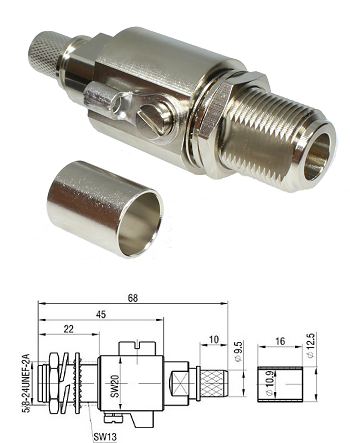 N Type Bulkhead Jack LMR400 GDT Lighting Arrester (5.8GHz)