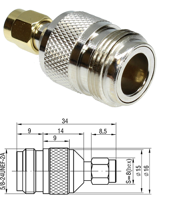 N Jack to SMA Plug Adaptor