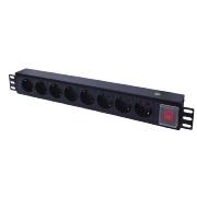 Horizontal 8-way Schuko PDU with Universal Schuko Plug