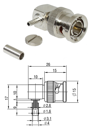 BNC Right-Angled Crimp Plug RG179