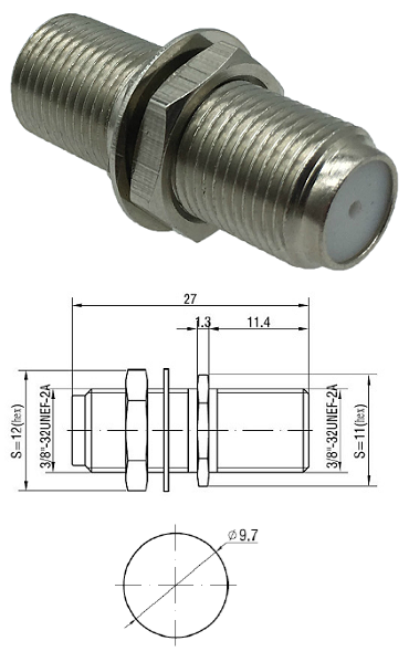 F Type Jack/Jack Bulkhead Adaptor Brass