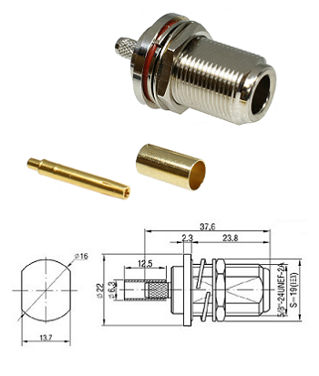 N Type Crimp Bulkhead Jack RG223