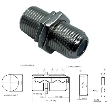 F Type Jack/Jack Bulkhead Adaptor (Die-Cast)