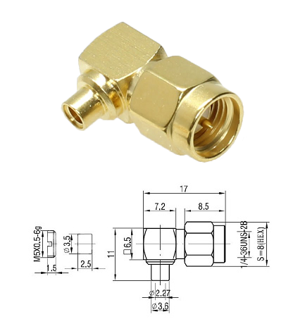 SMA Right-Angled Plug RG405, 0.85 Semi-Rigid 