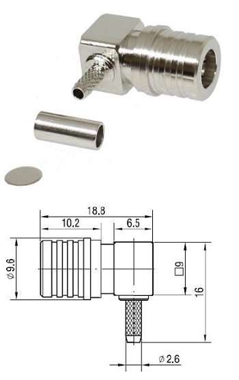 QMA Right-Angled Crimp Plug RG174, 316