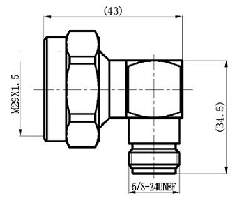  7/16 Male - N Female Right-Angled Adaptor