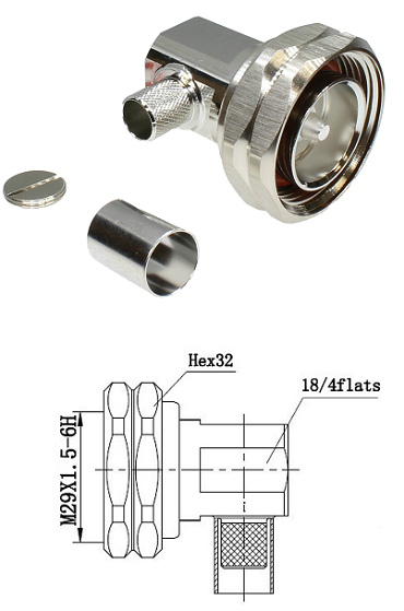 7/16 Right-Angled Crimp Plug RG213